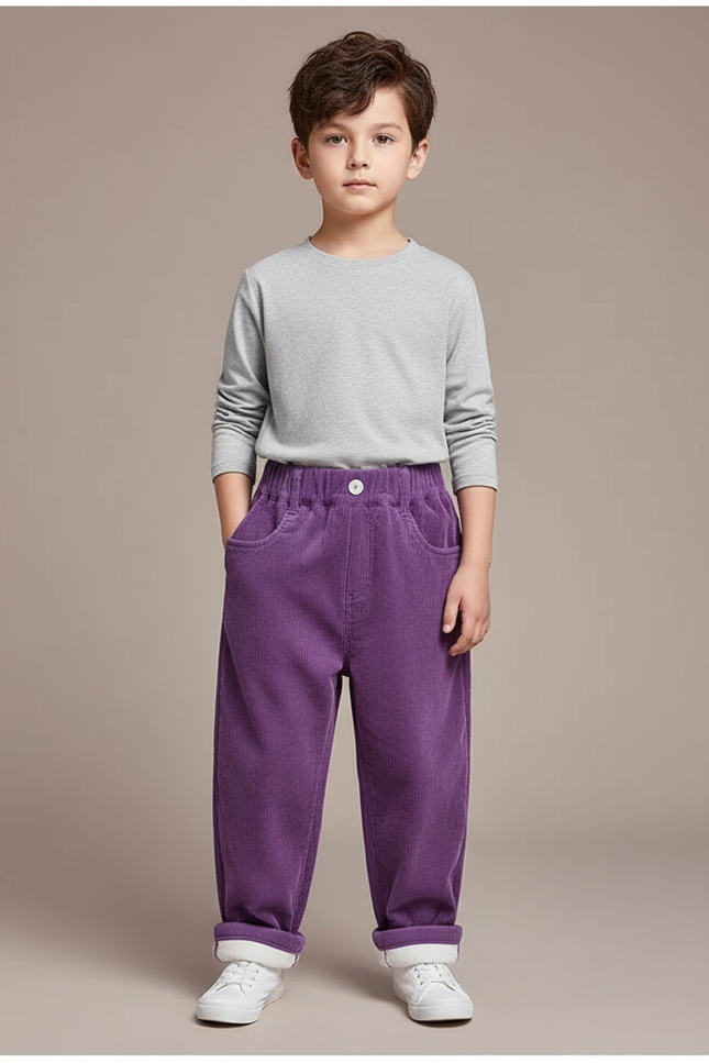 Pantalon Parachute Violet Côtelé Ample Élastiqué Chaud - Cordé