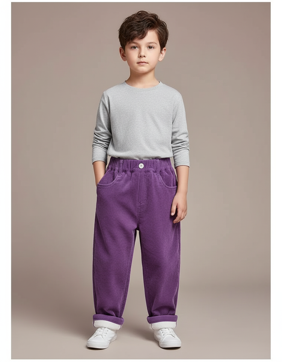 Pantalon Parachute Violet Côtelé Ample Élastiqué Chaud - Cordé