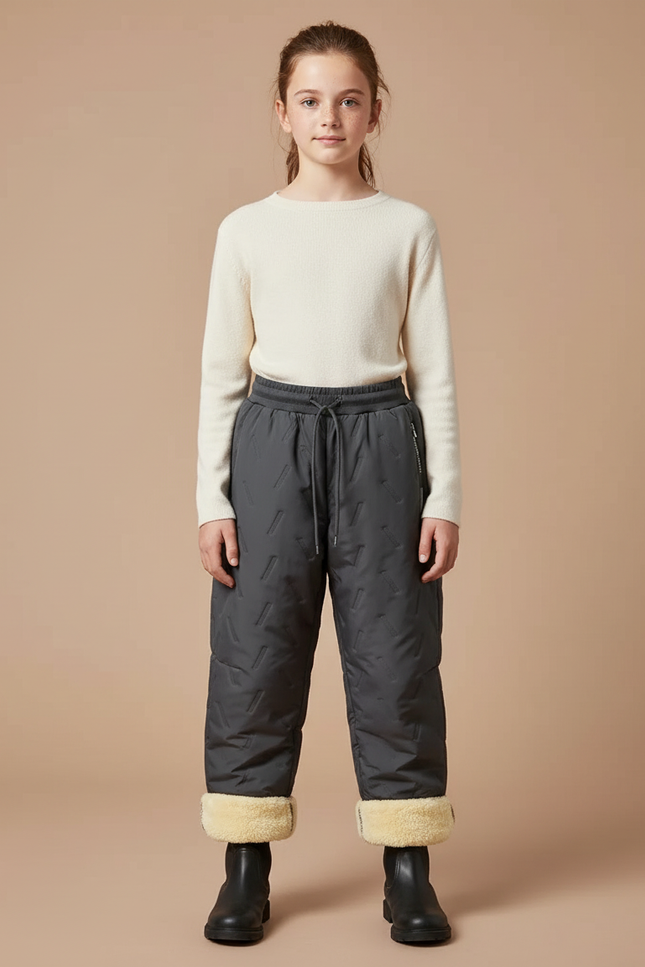 Pantalon Parachute Gris Matelassé Doublé Chaud Enfant - Polyester