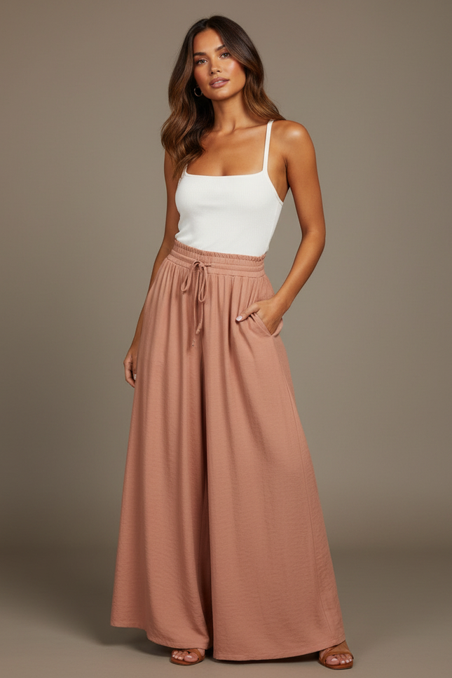 Pantalon Parachute Fluide Ample Taille Élastique Rose - Viscose