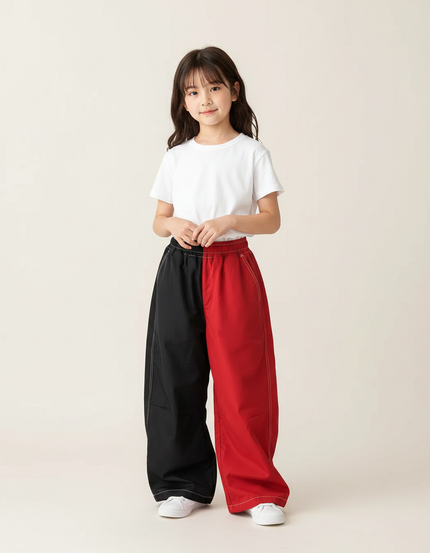 Pantalon Parachute Bicolore Ample Rouge Noir Enfant - Multicolore Polyester