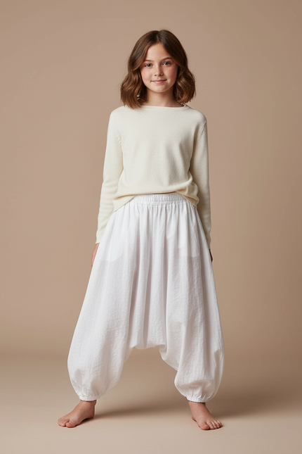 Pantalon Parachute Blanc Ample Coton Enfant Décontracté