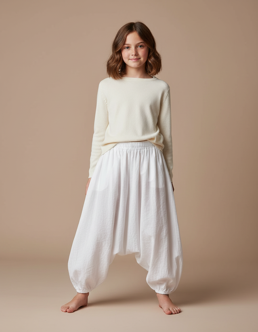 Pantalon Parachute Blanc Ample Coton Enfant Décontracté
