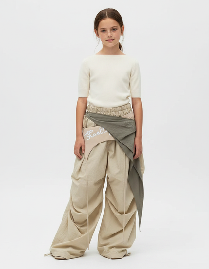 Pantalon Parachute Beige Ample Cordon Fluide Fille - Polyester