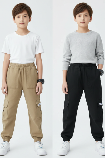 Pantalon Parachute Cargo Ample Coton Garçon - Beige