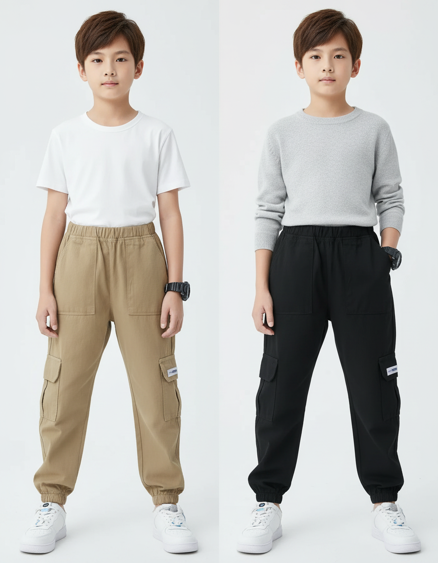 Pantalon Parachute Cargo Ample Coton Garçon - Beige