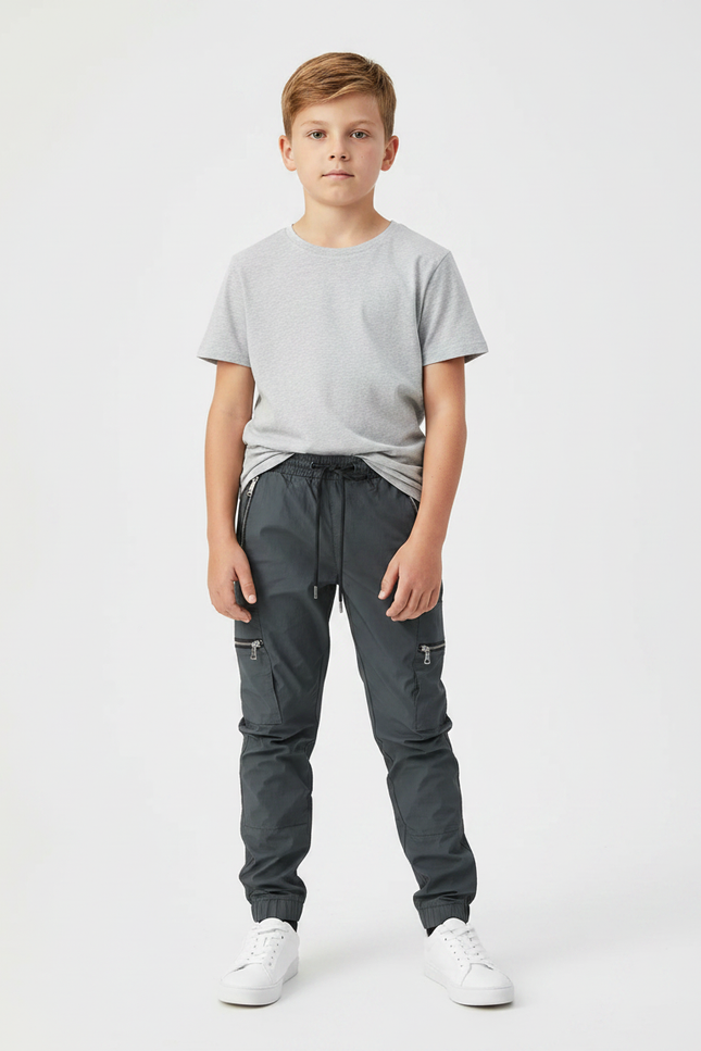 Pantalon Parachute Gris Cargo Zippé Enfant - Polyester