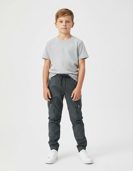 Pantalon Parachute Gris Cargo Zippé Enfant - Polyester