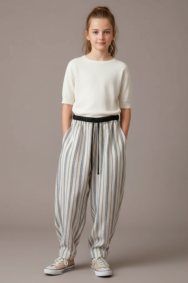 Pantalon Parachute Rayé Ample Lin Cordon Décontracté - Multicolore