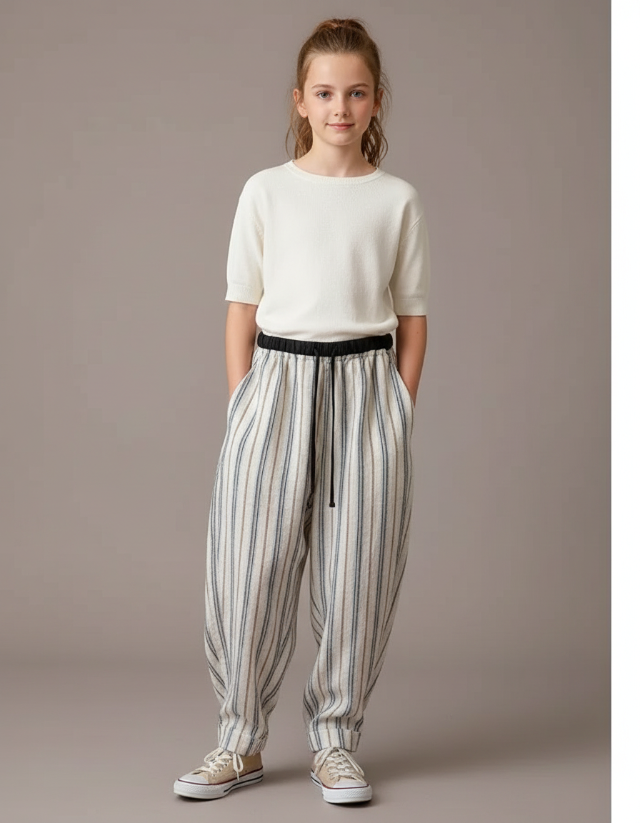 Pantalon Parachute Rayé Ample Lin Cordon Décontracté - Multicolore