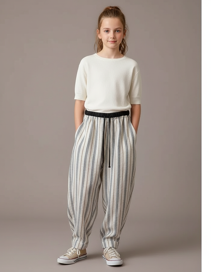 Pantalon Parachute Rayé Ample Lin Cordon Décontracté - Multicolore