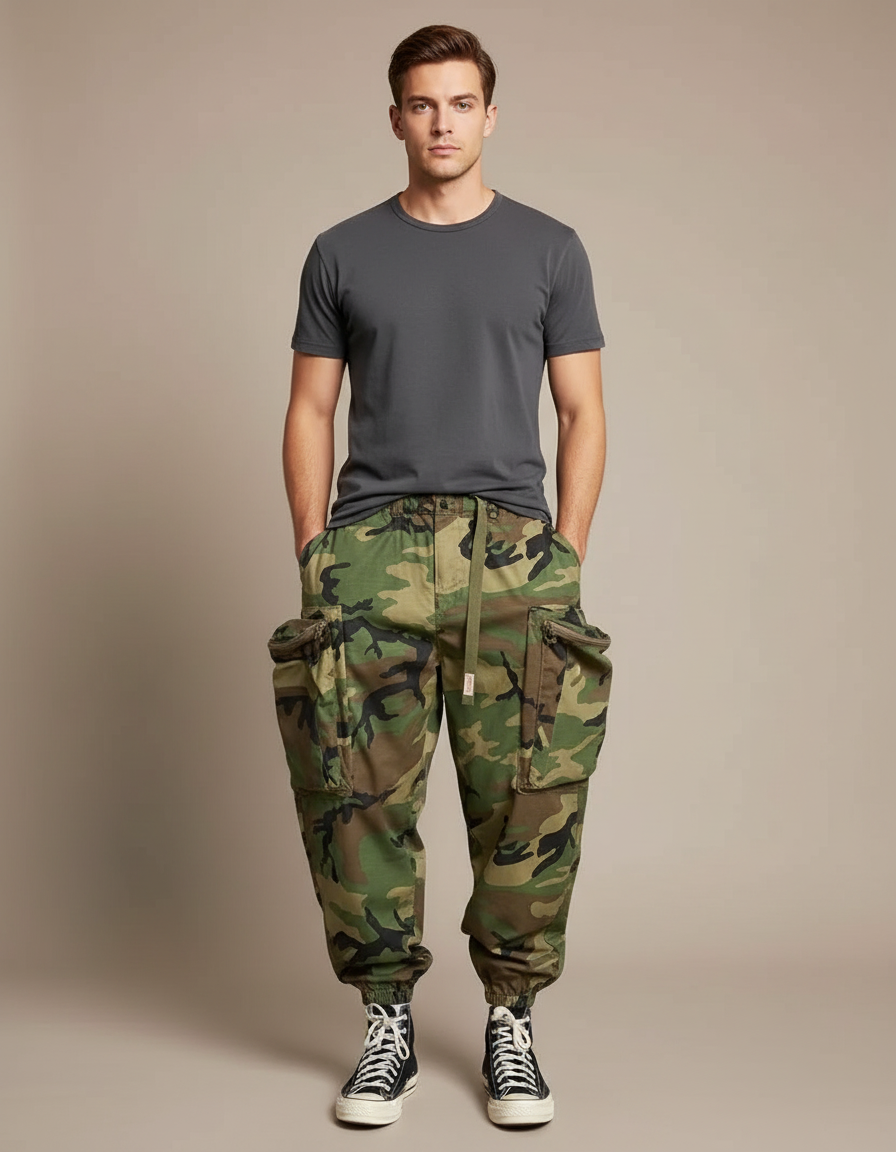 Pantalon Parachute Camouflage Cargo Ample Militaire Homme - Multicolore Toile