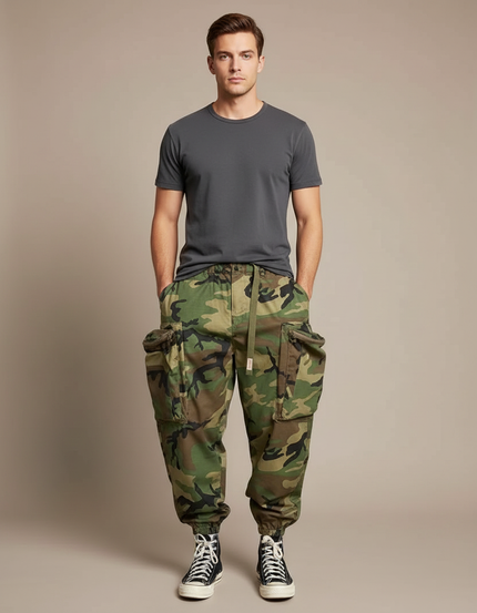 Pantalon Parachute Camouflage Cargo Ample Militaire Homme - Multicolore Toile
