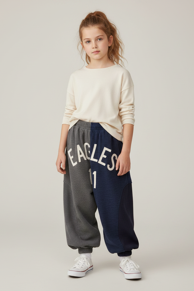 Pantalon Parachute Bicolore Ample Molletonné Imprimé Enfant - Multicolore