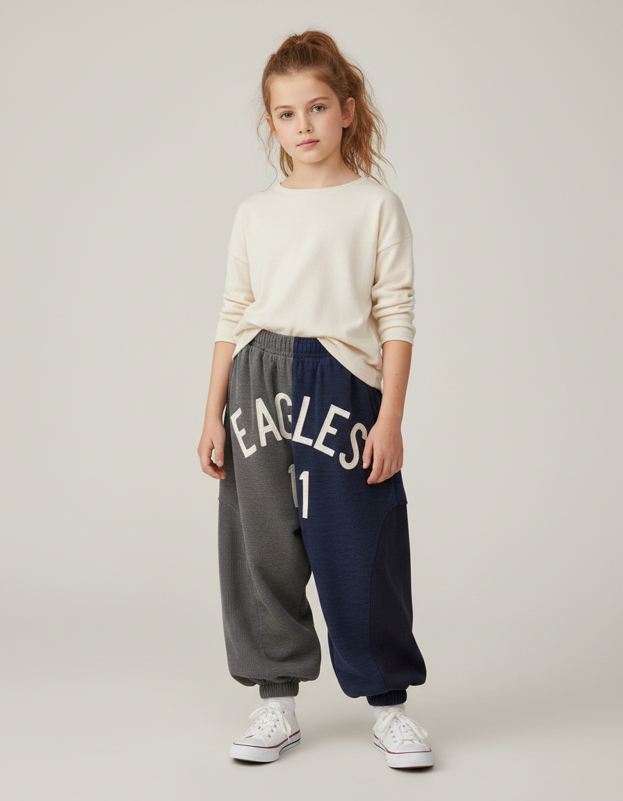 Pantalon Parachute Bicolore Ample Molletonné Imprimé Enfant - Multicolore