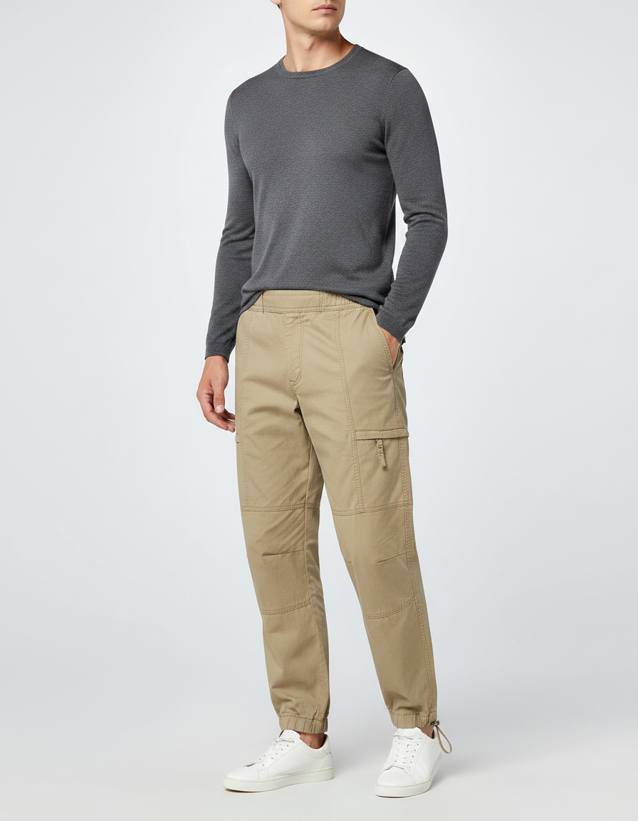 Pantalon Parachute Kaki Cargo Décontracté Coton Cordon Homme - Toile