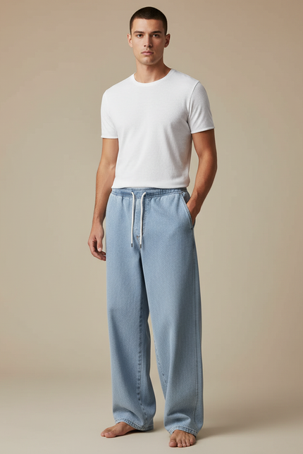 Pantalon Parachute Jean Ample Décontracté Homme Bleu