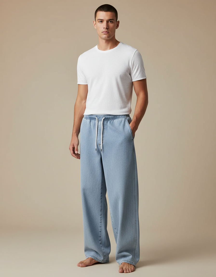Pantalon Parachute Jean Ample Décontracté Homme Bleu
