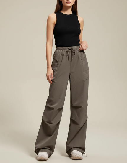 Pantalon Parachute Femme Kaki Baggy Nylon - Polyester
