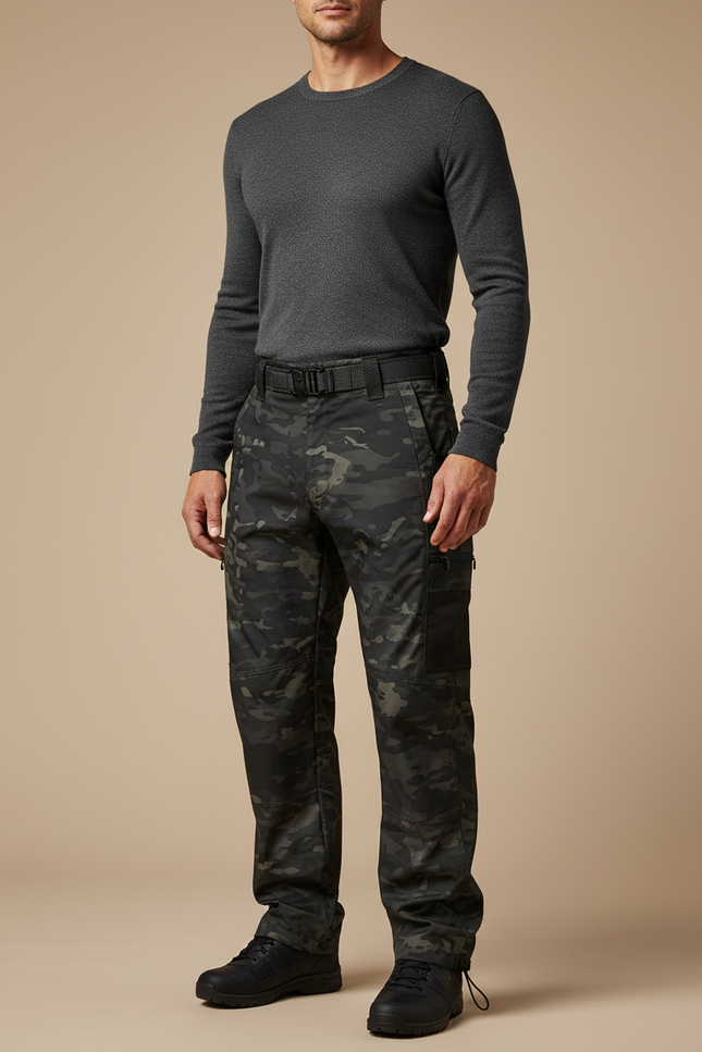 Pantalon Parachute Camouflage Militaire Multi-poches Homme - Imprimé Polyester