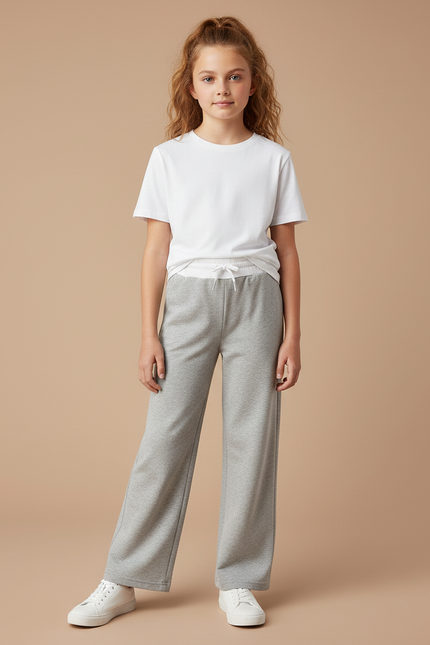 Pantalon Parachute Gris Ample Fille Décontracté - Molleton