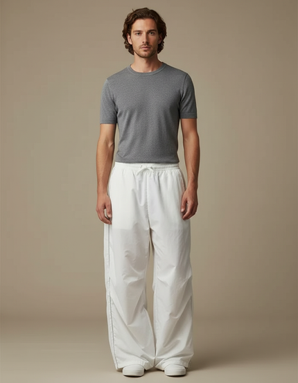 Pantalon Parachute Blanc Ample Fluide Homme Décontracté - Polyester
