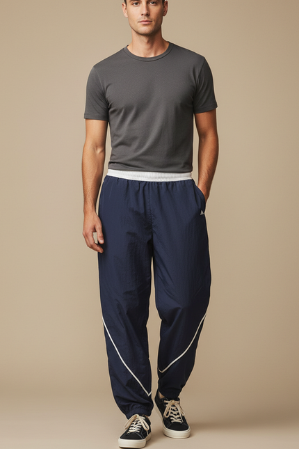 Pantalon Parachute Bleu Marine Ample Nylon Sport Homme - Polyester