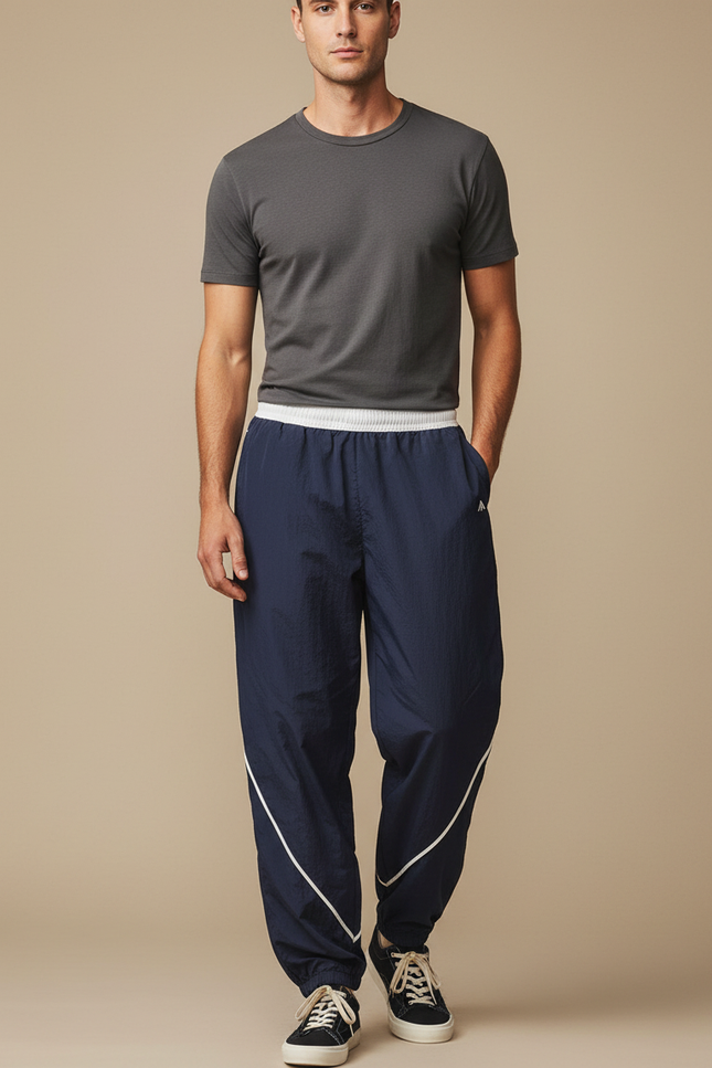 Pantalon Parachute Bleu Marine Ample Nylon Sport Homme - Polyester