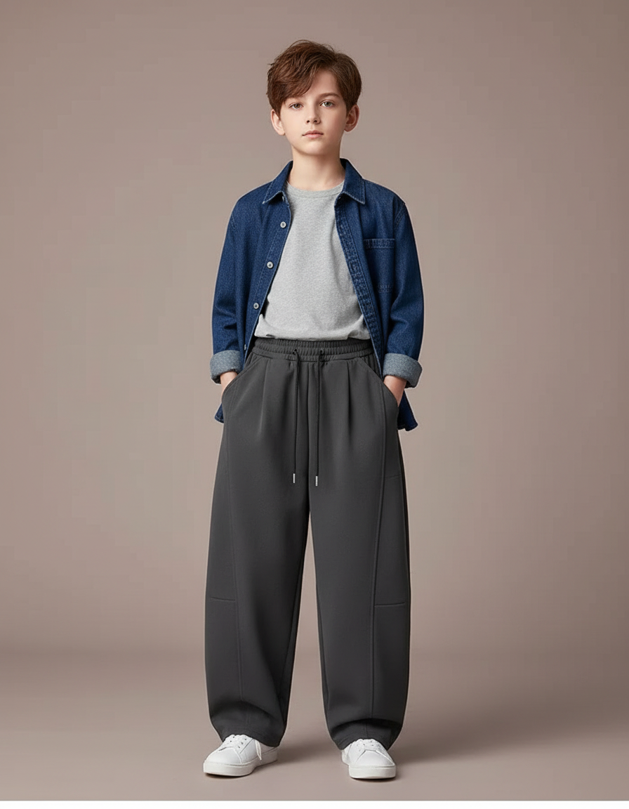 Pantalon Parachute Garçon Gris Baggy - Polyester