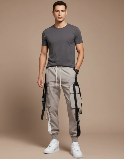 Pantalon Parachute Gris Cargo Techwear Jogger Homme - Polyester