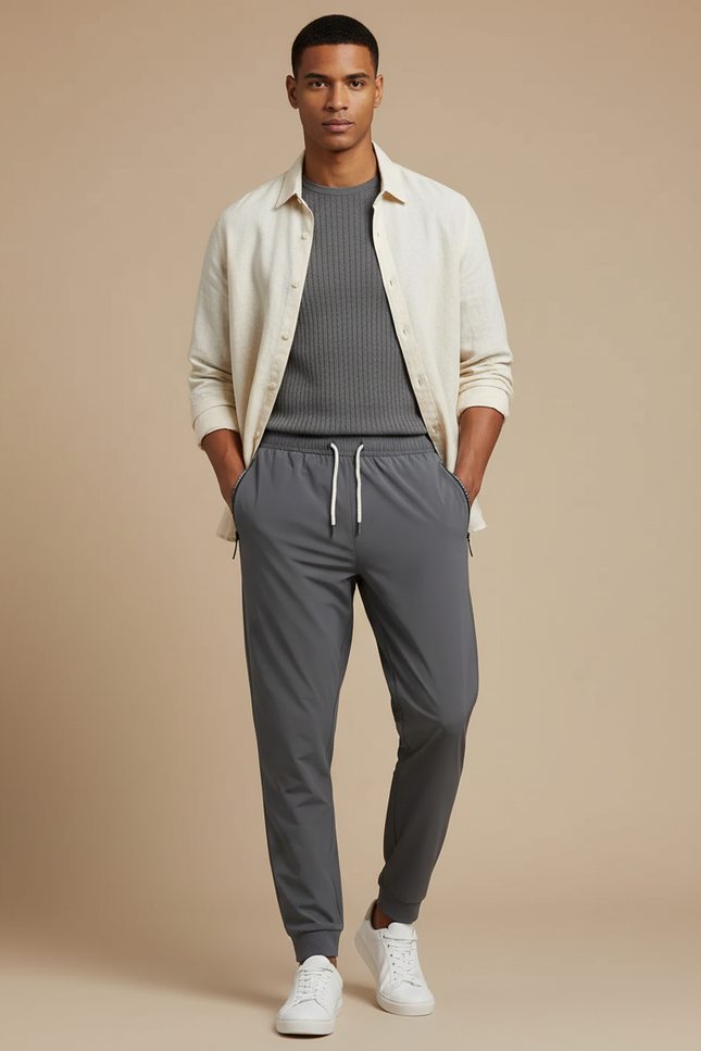 Pantalon Parachute Gris Jogger Décontracté Homme Cordon - Polyester