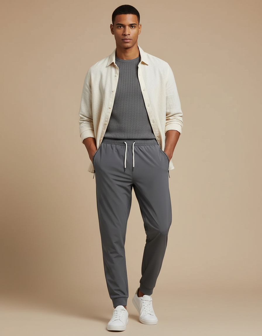 Pantalon Parachute Gris Jogger Décontracté Homme Cordon - Polyester