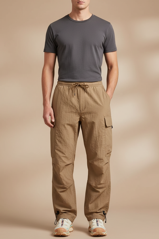 Pantalon Parachute Kaki Cargo Léger Cordon Homme - Polyester