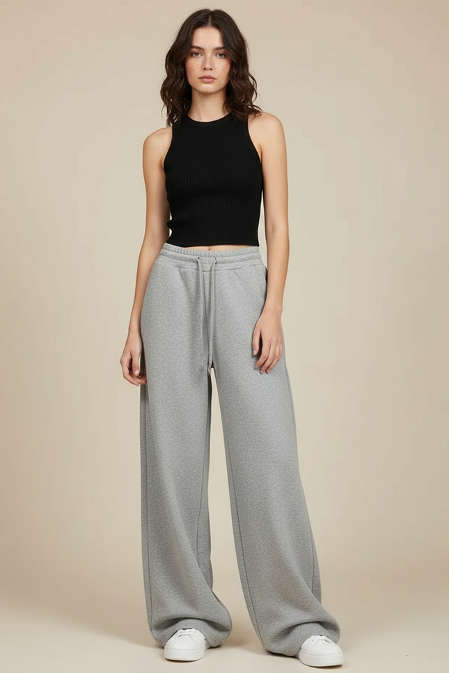Pantalon Parachute Gris Ample Molletonné Décontracté Confortable