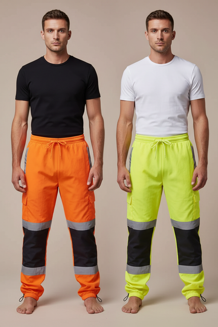 Pantalon Parachute Fluorescent Réfléchissant Cargo Sécurité Homme - Orange Polyester