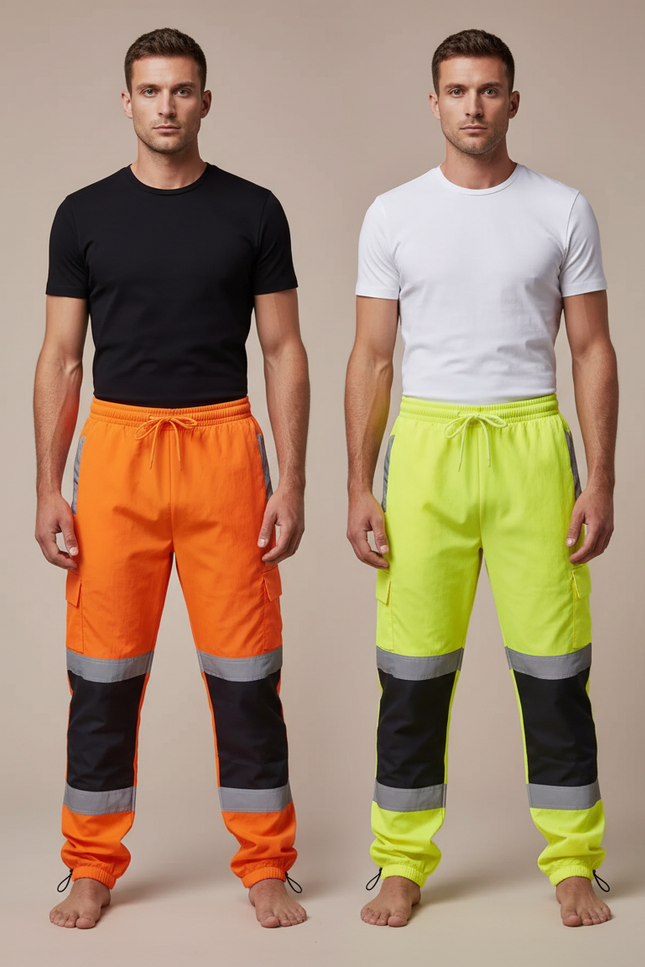 Pantalon Parachute Fluorescent Réfléchissant Cargo Sécurité Homme - Orange Polyester