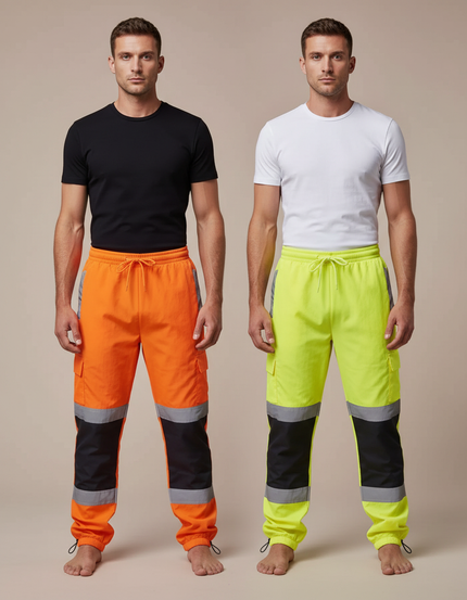 Pantalon Parachute Fluorescent Réfléchissant Cargo Sécurité Homme - Orange Polyester
