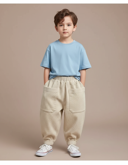 Pantalon Parachute Beige Côtelé Ample Décontracté Enfant - Cordé