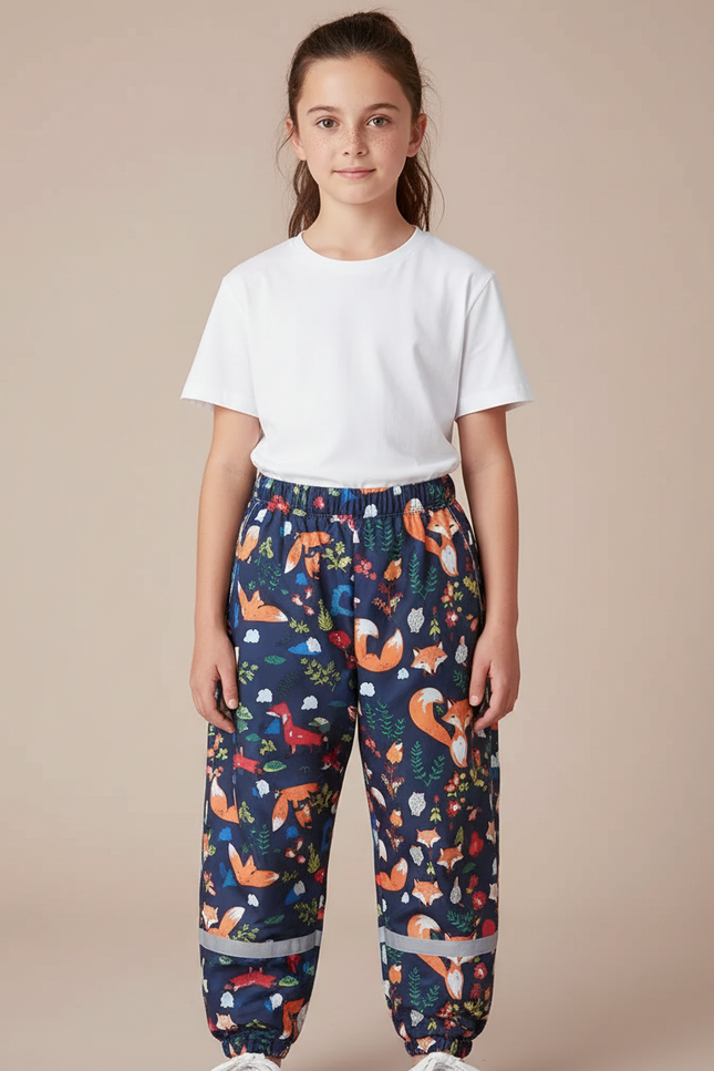 Pantalon Parachute Imprimé Renards Bleu Marine Enfant - Polyester