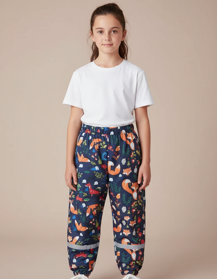 Pantalon Parachute Imprimé Renards Bleu Marine Enfant - Polyester