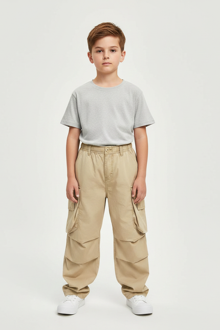 Pantalon Parachute Kaki Cargo Coton Ample Enfant