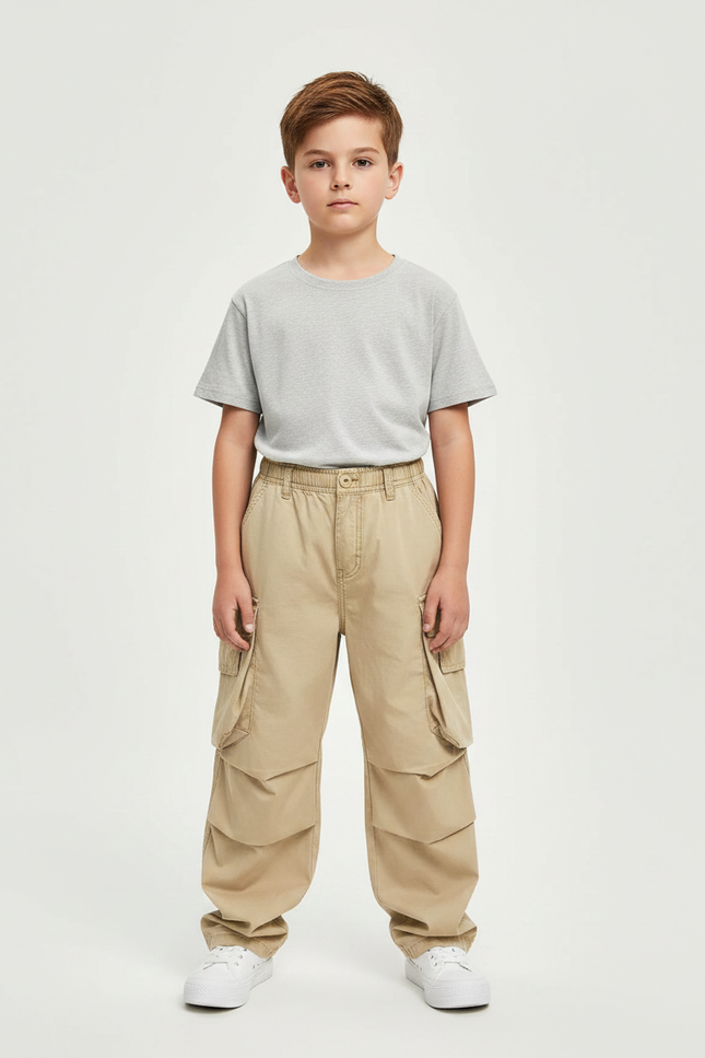Pantalon Parachute Kaki Cargo Coton Ample Enfant