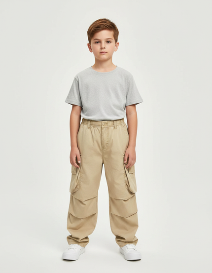Pantalon Parachute Kaki Cargo Coton Ample Enfant