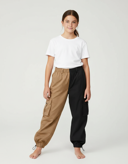 Pantalon Parachute Bicolore Cargo Ample Coton Enfant - Multicolore