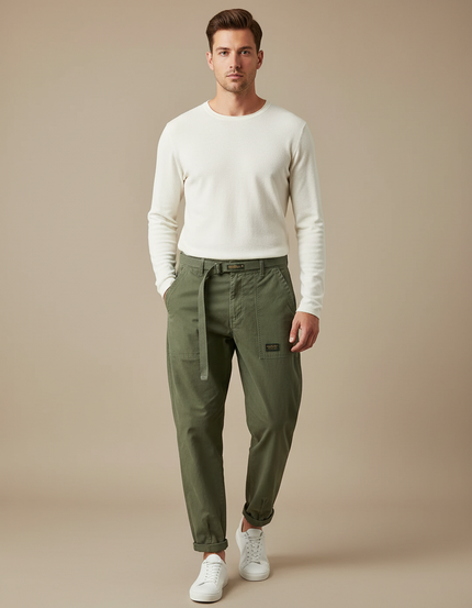 Pantalon Parachute Kaki Coton Ample Décontracté Homme