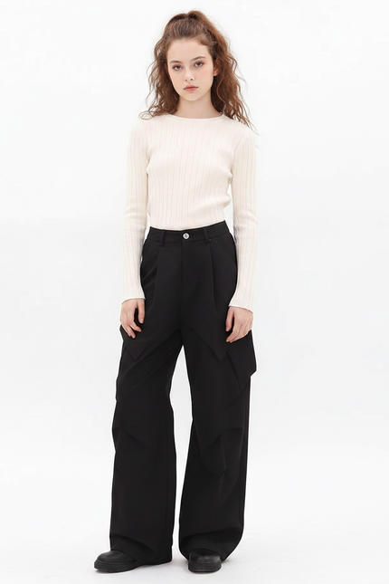 Pantalon Parachute Noir Ample Cargo Femme Urbain - Polyester