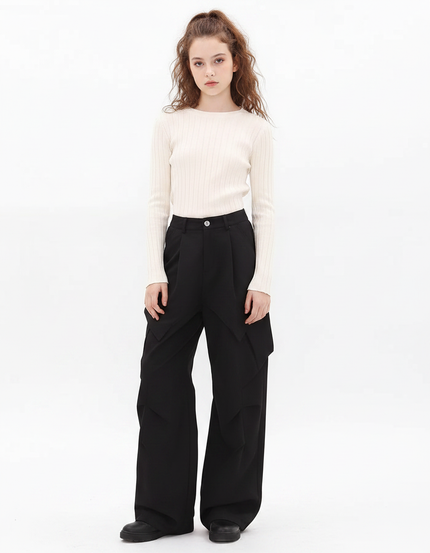 Pantalon Parachute Noir Ample Cargo Femme Urbain - Polyester