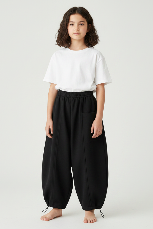 Pantalon Parachute Noir Ample Enfant Polaire Hiver - Molleton