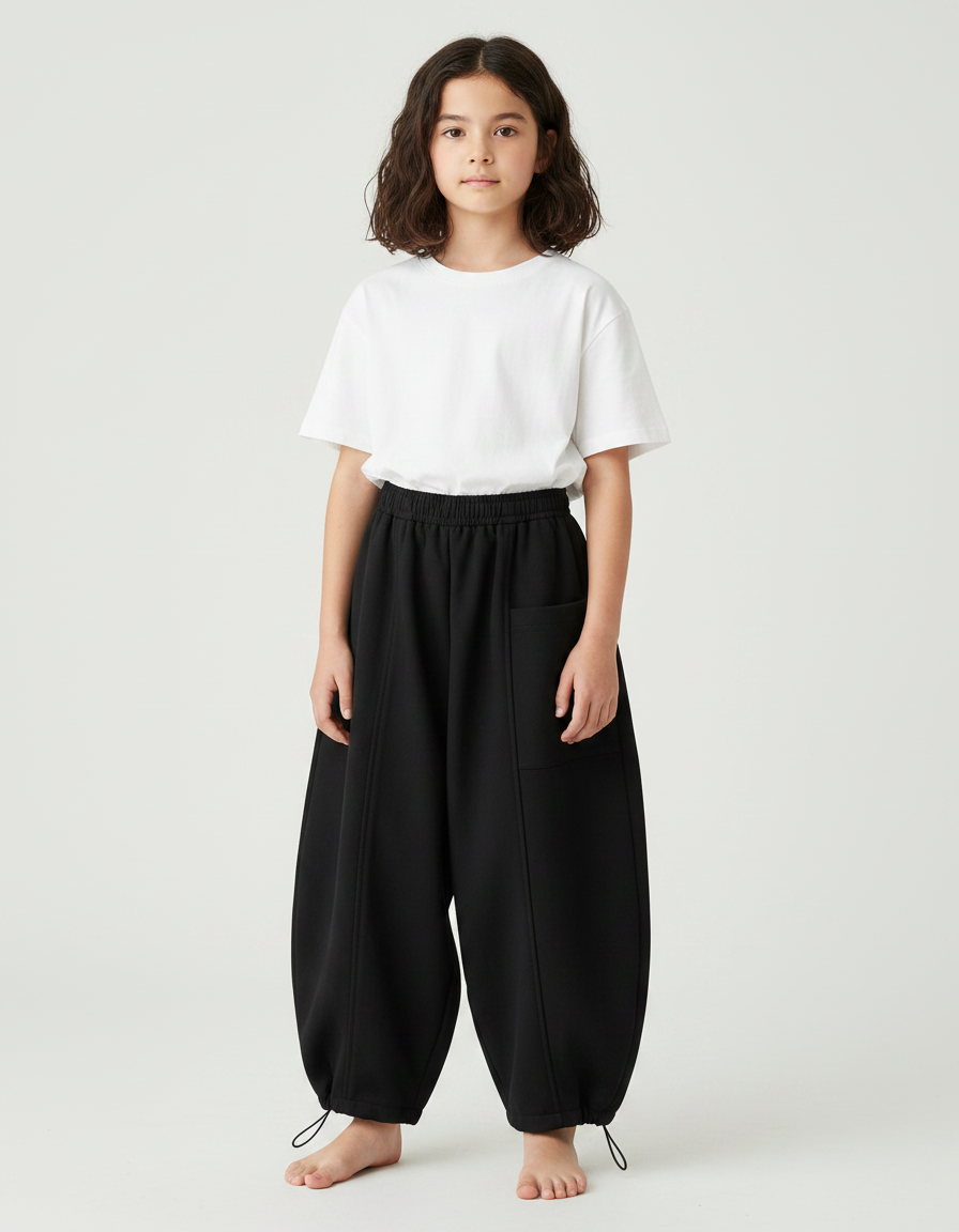 Pantalon Parachute Noir Ample Enfant Polaire Hiver - Molleton