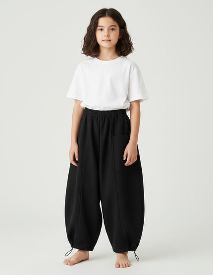 Pantalon Parachute Noir Ample Enfant Polaire Hiver - Molleton